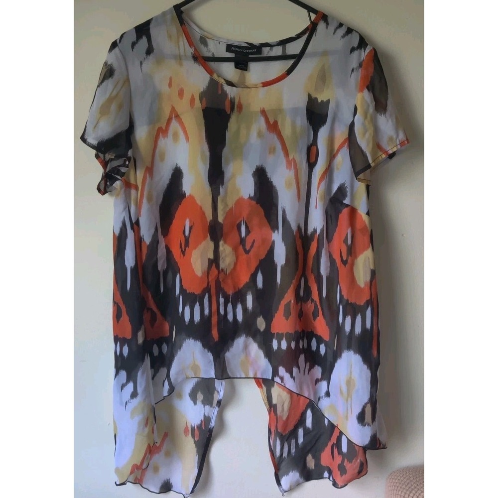 Ashley Stewart Women's 14/16 Butterfly Back Sheer Short Sleeve Round Neck Top